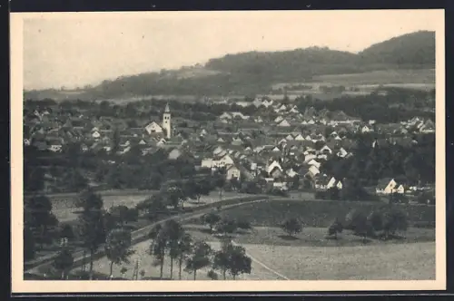 AK Ochtendung, Ortsansicht mit Kirche und umliegender Landschaft