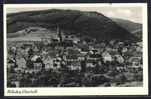 AK Hallenberg /Sauerland, Panorama mit Fachwerkhäusern und Kirche