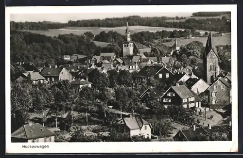 AK Hückeswagen, Stadtansicht mit Kirche und Wohnhäusern