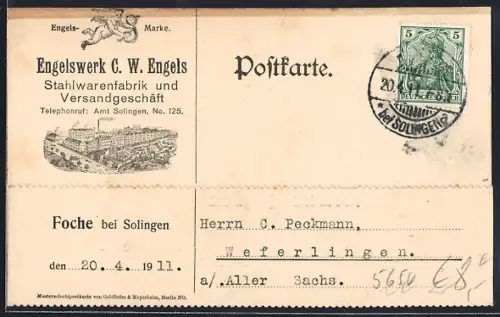 AK Foche bei Solingen, Engelswerk C. W. Engels Stahlwarenfabrik und Versandgeschäft