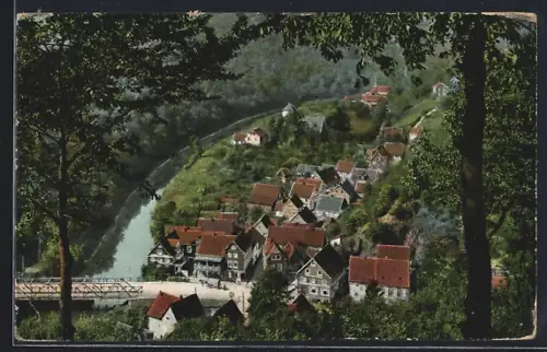 AK Burg / Wupper, Blick vom Schlossberg auf den Ort und die Wupper