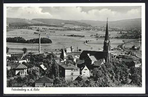 AK Fröndenberg a. d. Ruhr, Ortsansicht mit Kirche und Fabrikschornstein