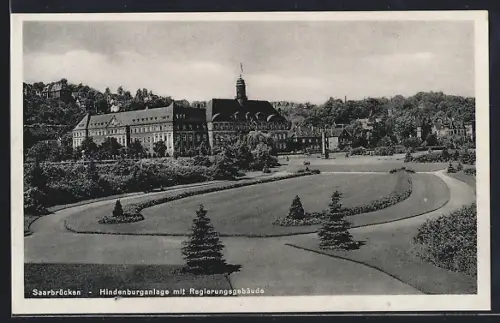 AK Saarbrücken, Hindenburganlage mit Regierungsgebäude
