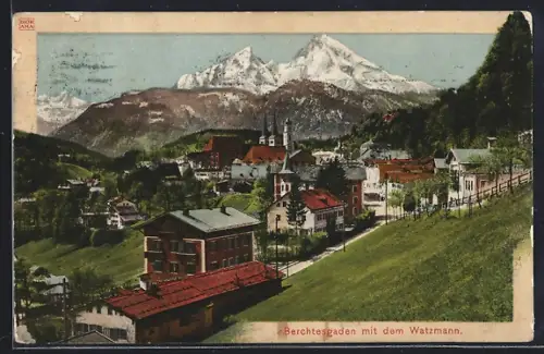 AK Berchtesgaden, Ortsansicht mit dem Watzmann