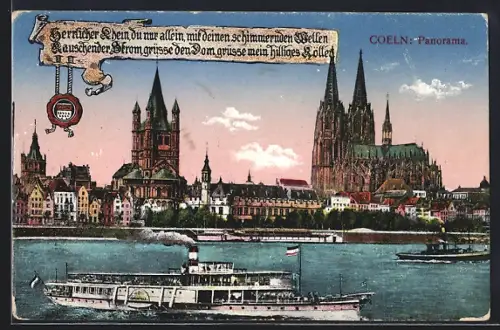 AK Köln, Panorama, Dom, Gross St. Martin, Dampfschiffe auf dem Rhein