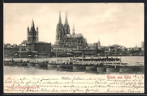 AK Köln, Uferpartie mit Domkirche