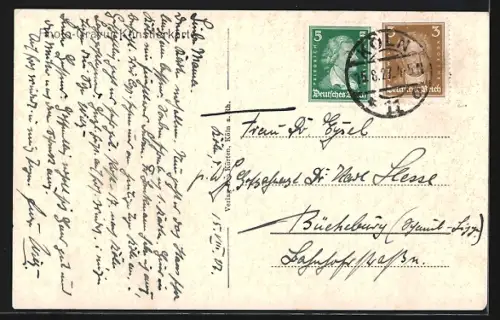 AK Köln a. Rh., Blick vom Dom auf Hängebrücke