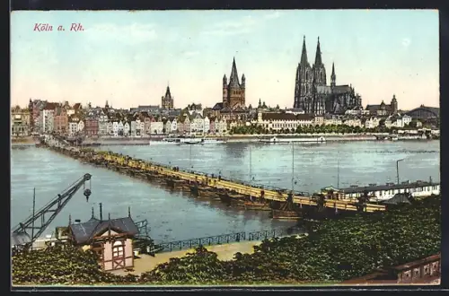 AK Köln a. Rh., Uferpartie mit Dom und Brücke