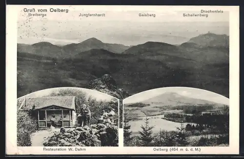 AK Oelberg / Königswinter, Restaurant W. Dahm, Siebengebirge Panorama mit Breiberge, Jungfernhardt & Drachenfels