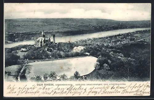 AK Königswinter /Siebengebirge, Schloss Drachenburg und Rheinpartie