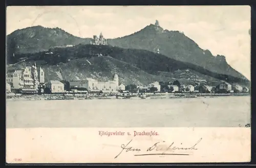 AK Königswinter, Totalansicht mit Drachenfels