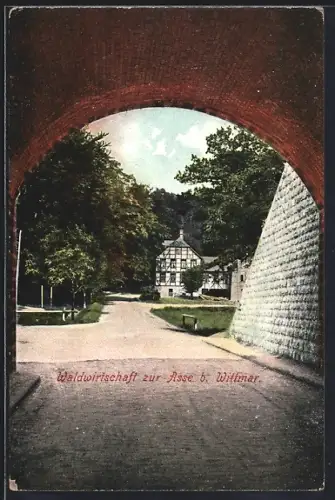 AK Wittmar, Waldgasthaus zur Asse durch Tor gesehen