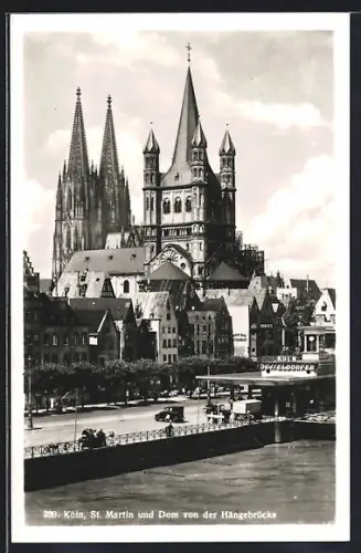 AK Köln, St. Martin und Dom von der Hängebrücke