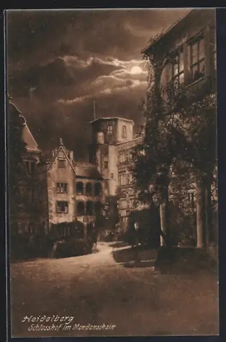 AK Heidelberg / Neckar, Schlosshof im Mondschein