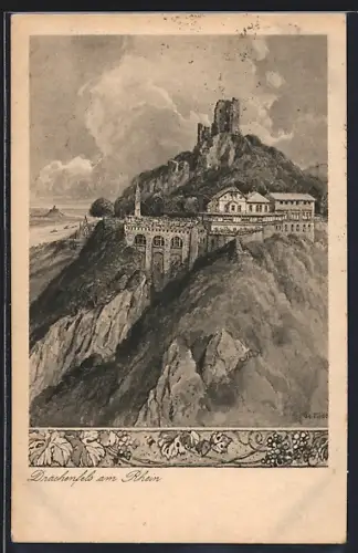AK Drachenfels am Rhein, Hotel mit Ruine
