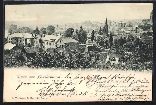 AK Pforzheim, Teilansicht mit Kirche