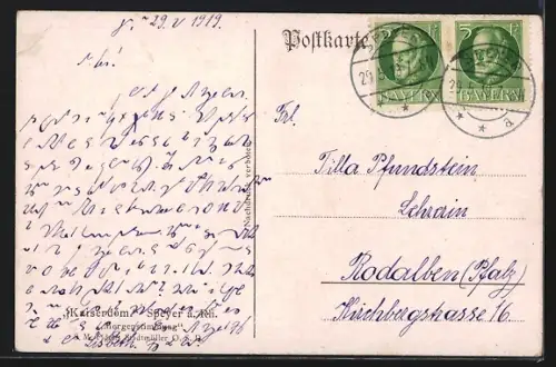 Künstler-AK Speyer, Kaiserdom, Morgenstimmung mit Passanten