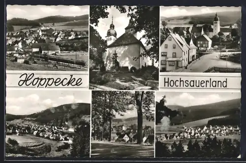 AK Hoppecke /Hochsauerland, Kirche, Strassenpartie, Ortspartie