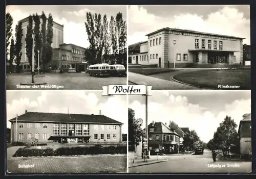 AK Wolfen, Theater der Werktätigen, Filmtheater, Bahnhof, Leipziger Strasse