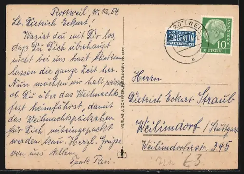 AK Rottweil a. N., Teilansicht mit Kirche