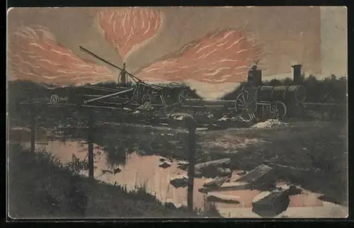 AK Hamburg-Neuengamme, Die Entzündung von Erdgas 1910