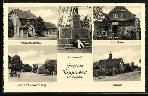 AK Tappenbeck Krs. Gifhorn, Gasthaus, Kaufhaus, der alte Bauernberg, Schule