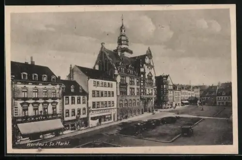 AK Werdau i. Sa., Strassenpartie am Markt