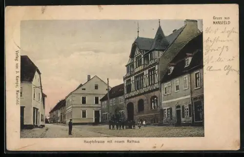 AK Mansfeld / Harz, Hauptstrasse mit neuem Rathaus