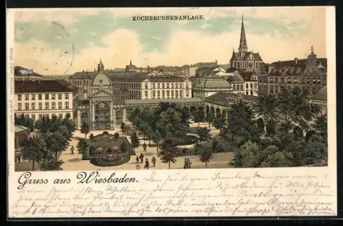 AK Wiesbaden, Ortspartie der Kochbrunnenanlage