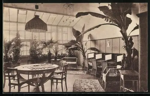AK Woltersdorf / Mark, Jugendbund-Hauptstelle und Erholungsheim, Wintergarten, Innenansicht