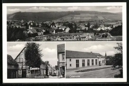 AK Rischenau i. Lippe, Gasthaus Ernst Lessmann, Ortspartie und Gesamtansicht