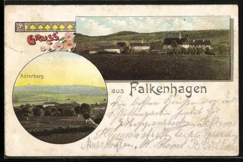 AK Falkenhagen / Lippe, Ortsansicht und Panorama mit Köterberg