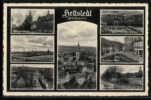 AK Hettstedt /Südharz, Messingwerk, Stadtbad, Markt mit Rathaus