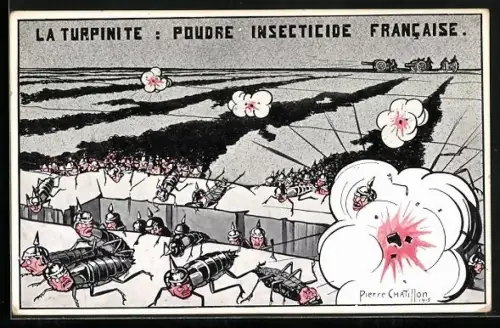 Künstler-AK La Turpinite: Poudre Insecticide Francaise, Deutsche Kakerlaken
