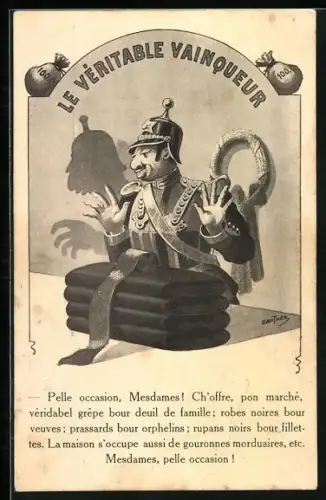 AK Le Véritable Vainqueur, Jude in deutscher Uniform, antisemitische Darstellung