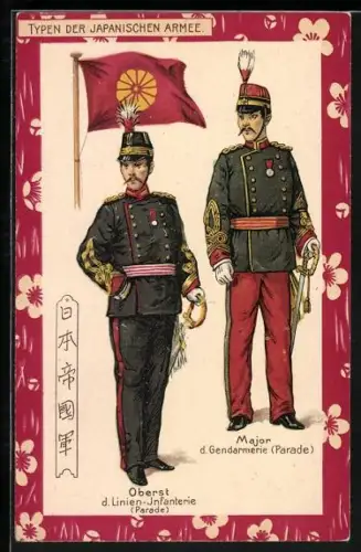AK Soldaten der japanischen Armee, Major d. Gerndarmerie, Oberst d. Linien-Infanterie