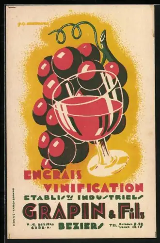 Künstler-AK Beziers, Engrais Vinification Etablis Industries Grapin & Fils