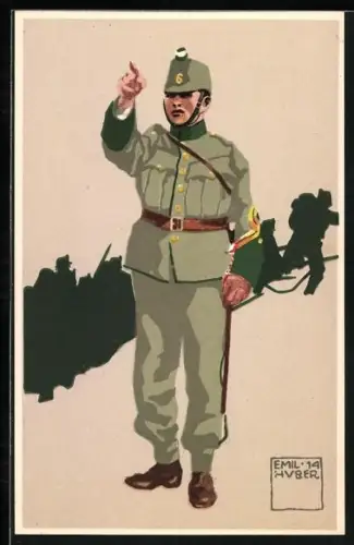 Künstler-AK sign. Emil Huber: Felduniform, Neue Ordonnanz, 8. Feldwebel, Infanterie, Schützen