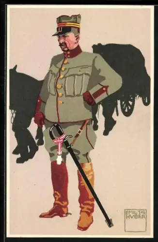 Künstler-AK sign. Emil Huber: 5. schweizer Train., Oberst-Lieutnant