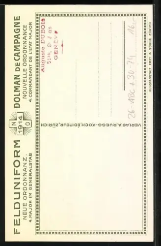 AK Schweizer Felduniform, Neue Ordonnanz, Major im Generalstab