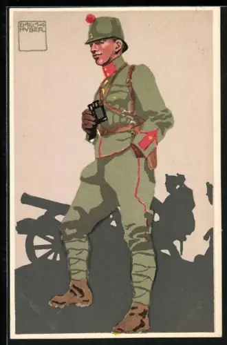 Künstler-AK sign. Emil Huber: Schweizer Felduniform, 1. Gebirgsartillerie, Oberstlieutenant