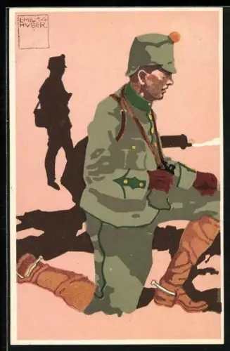 Künstler-AK sign. Emil Huber: Felduniform - Neue Ordonnanz, 2. Infanterie-Mitrailleure - Lieutnant