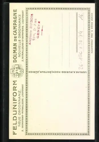Künstler-AK sign. Emil Huber: Felduniform - Neue Ordonnanz, 2. Infanterie-Mitrailleure - Lieutnant