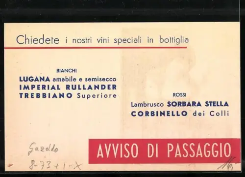 Künstler-AK Gazoldo, Vini Bianchi Nodari, Weisswein-Reklame