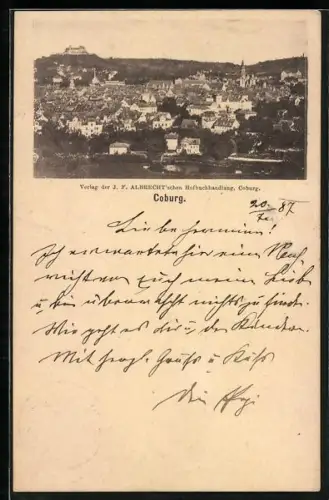 Vorläufer-AK Coburg, 1887, Blick über die Dächer der Stadt