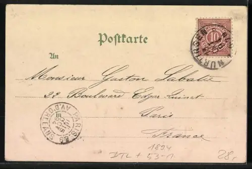 Vorläufer-Lithographie Nürtingen, 1894, Seminar und Ortspanorama