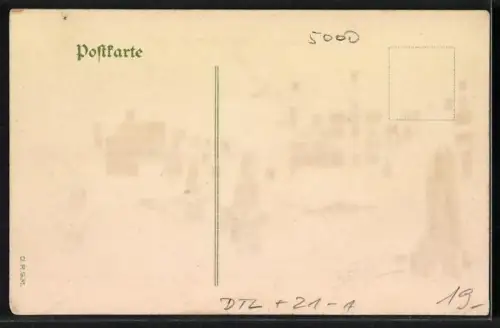 Lithographie Köln a. Rh., Anlagen und Gebäude am Deutschen Ring, beleuchtete Fenster und Fontäne, Halt gegen das Licht