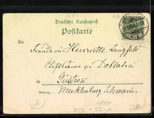 Vorläufer-Lithographie Wiesbaden, 1894, Rathaus und Totalansicht