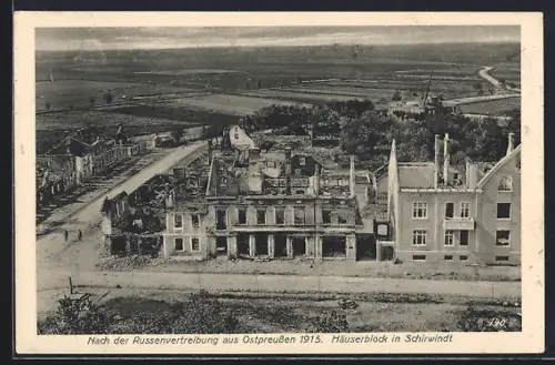 AK Schirwindt, Zerstörter Häuserblock aus der Vogelschau