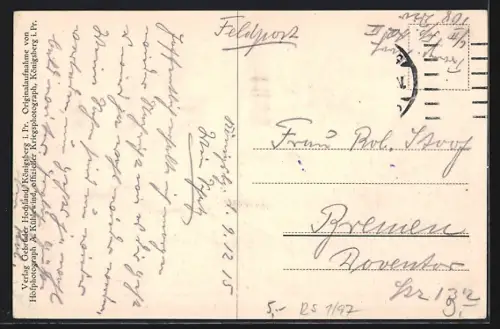 AK Schirwindt, Zerstörter Häuserblock aus der Vogelschau